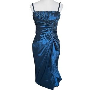 Adrianna Papell metallic blue fitted ruched side occasions dress